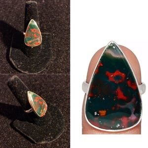 Sz 8.5 Blood Stone India 925 Sterling Silver Ring
